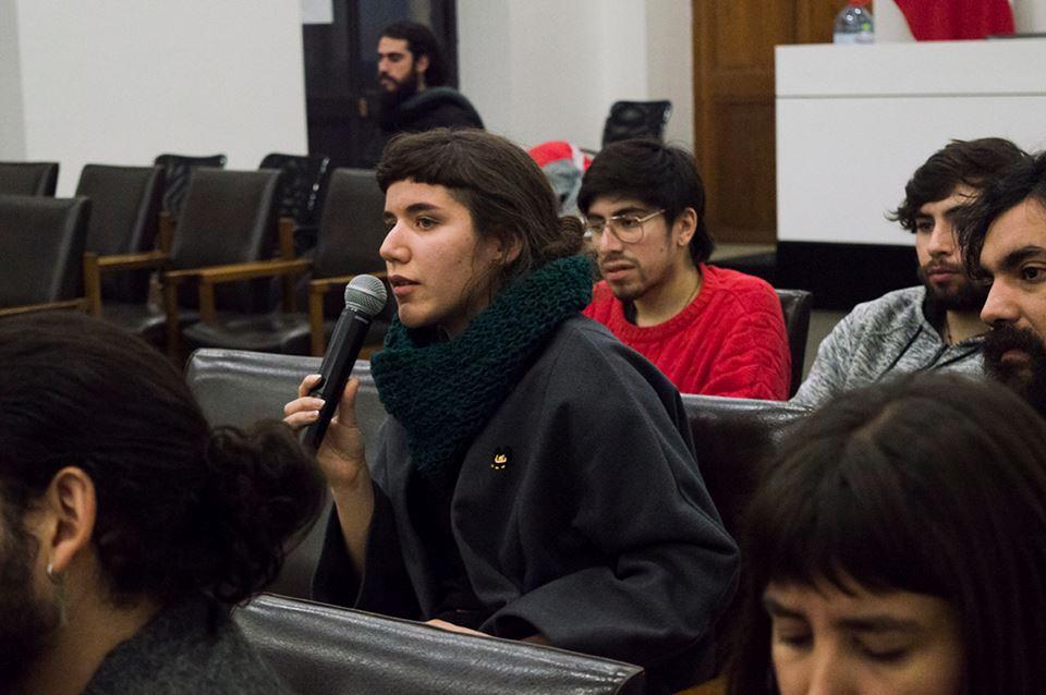 María José Suárez del Cineclub Cine y Territorio participando de la conversación.